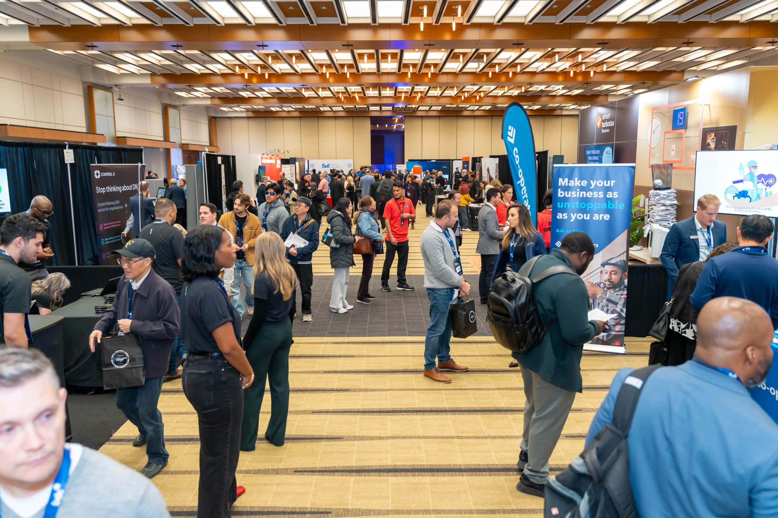 Attendees networking between sessions